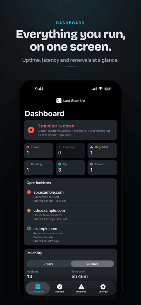 Last Seen Up dashboard on iPhone
