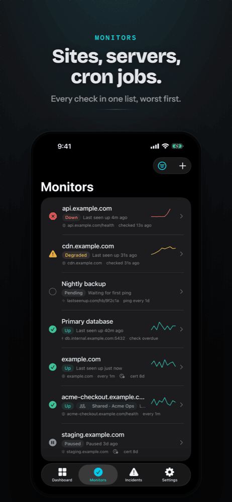 Last Seen Up monitors list on iPhone
