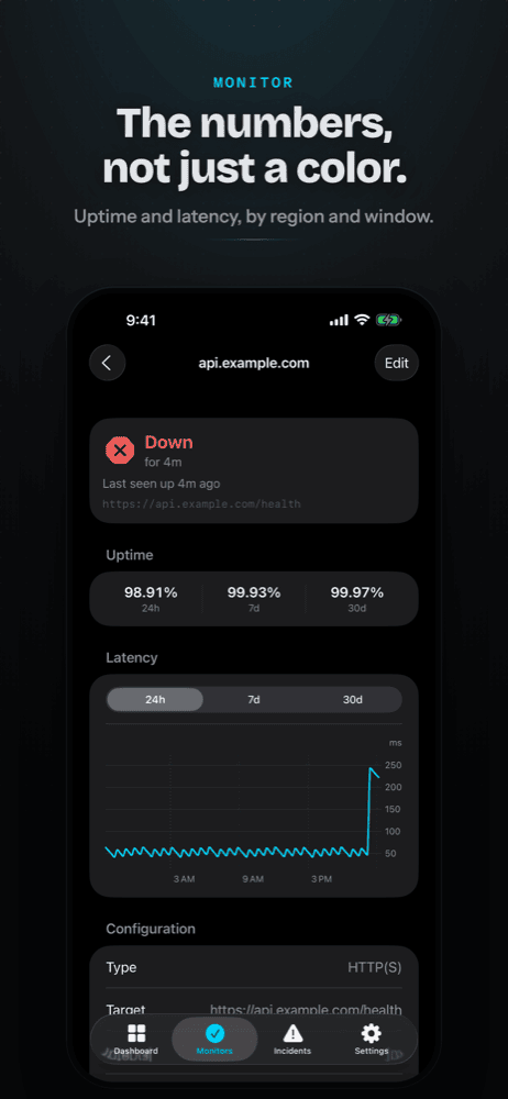 Last Seen Up uptime and latency history on iPhone
